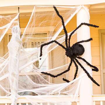 Joyjoz Halloween Decorations With 110 Sqft Giant Spider Web, 60” Big Fake Large Spider for Scary Halloween Yard Door & Outdoor Decor, Halloween Party Favor