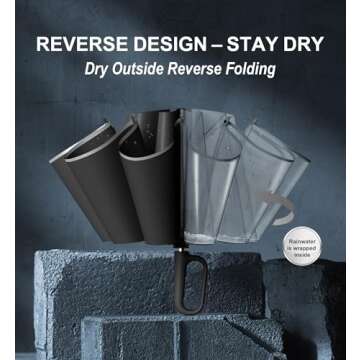 QWB TUMAAOTU Inverted Umbrella with Carabiner Handle, Wind Proof Umbrellas For Rain, 46 Inch Portable Reverse Folding Umbrella, Car Umbrella for Women Men, 10 Ribs (black)