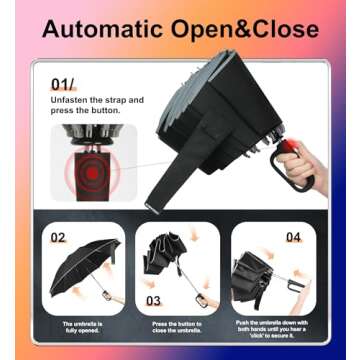 QWB TUMAAOTU Inverted Umbrella with Carabiner Handle, Wind Proof Umbrellas For Rain, 46 Inch Portable Reverse Folding Umbrella, Car Umbrella for Women Men, 10 Ribs (black)