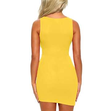 Mizoci Women's Casual Sleeveless Ruched Cocktail Party Dresses Bodycon Mini Sexy Club Dress,Small,Yellow