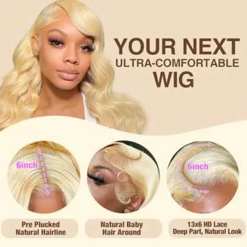 NKMR 613 Lace Front Wig Human Hair 13x6 Blonde Wig Human Hair 180 Density HD Transparent Body Wave Lace Front Wigs Pre Plucked with Baby Hair(22Inch)