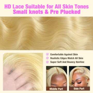 NKMR 613 Lace Front Wig Human Hair 13x6 Blonde Wig Human Hair 180 Density HD Transparent Body Wave Lace Front Wigs Pre Plucked with Baby Hair(22Inch)