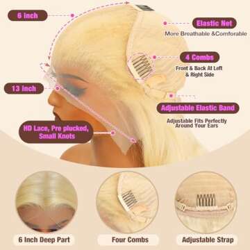 NKMR 613 Lace Front Wig Human Hair 13x6 Blonde Wig Human Hair 180 Density HD Transparent Body Wave Lace Front Wigs Pre Plucked with Baby Hair(22Inch)