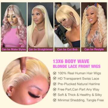 NKMR 613 Lace Front Wig Human Hair 13x6 Blonde Wig Human Hair 180 Density HD Transparent Body Wave Lace Front Wigs Pre Plucked with Baby Hair(22Inch)