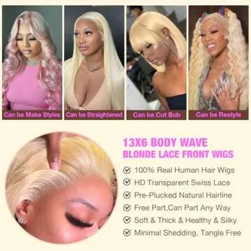 NKMR 613 Lace Front Wig Human Hair 13x6 Blonde Wig Human Hair 180 Density HD Transparent Body Wave Lace Front Wigs Pre Plucked with Baby Hair(22Inch)