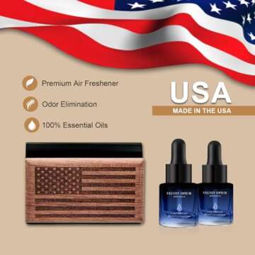AirPurelle Car Air Freshener for Men – 90+ Days Car Fresheners Long Lasting – Wood Car Freshener with Amber Vanilla Scent – Includes 2x 8ML Essential Oil Refills – 0.27 FL OZ, Made in USA