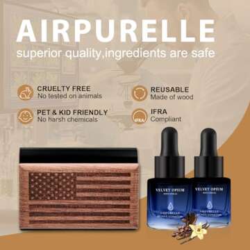 AirPurelle Car Air Freshener for Men – 90+ Days Car Fresheners Long Lasting – Wood Car Freshener with Amber Vanilla Scent – Includes 2x 8ML Essential Oil Refills – 0.27 FL OZ, Made in USA