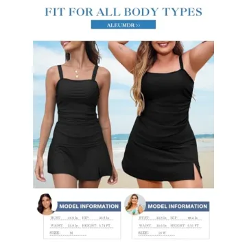 Aleumdr Women's Tankini Swimsuit Set Square Neck Vintage Tummy Control Push Up with High Waisted Bottom Black Large