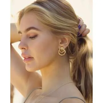 LILIE&WHITE Gold Circular Chain Dangle Earrings for Women Drop Earrings Stud Earrings Hypoallergenic Earrings Fashion Earrings Earrings