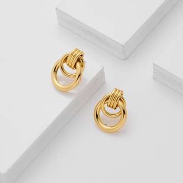 LILIE&WHITE Gold Circular Chain Dangle Earrings for Women Drop Earrings Stud Earrings Hypoallergenic Earrings Fashion Earrings Earrings