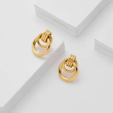 LILIE&WHITE Gold Circular Chain Dangle Earrings for Women Drop Earrings Stud Earrings Hypoallergenic Earrings Fashion Earrings Earrings