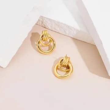 LILIE&WHITE Gold Circular Chain Dangle Earrings for Women Drop Earrings Stud Earrings Hypoallergenic Earrings Fashion Earrings Earrings