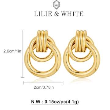 LILIE&WHITE Gold Circular Chain Dangle Earrings for Women Drop Earrings Stud Earrings Hypoallergenic Earrings Fashion Earrings Earrings