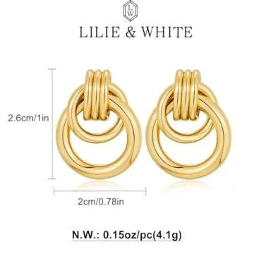 LILIE&WHITE Gold Circular Chain Dangle Earrings for Women Drop Earrings Stud Earrings Hypoallergenic Earrings Fashion Earrings Earrings