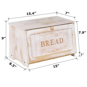 HOMEKOKO Vintage Large Wood Bread Box for Kitchen Counter, Retro Design Single Layer Bamboo Large Capacity Food Storage Bin (White)