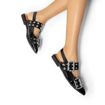 DREAM PAIRS Women's Slingback Ballet Flats, Pointed Toe Buckle Comfortable Dress Slip-on Flat Shoes,Size 7.5,Black,SDFA2445W