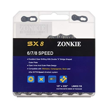 ZONKIE 6/7/8 Speed Bike Chain 1/2 x 3/32 Inch 116 Links