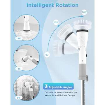 Electric Spin Scrubber, Cordless Power Brush Floor Scrubber with Adjustable Extension Arm and 4 Replaceable Bathroom Cleaning Brush Heads, Ideal for Tub, Tile, and Floor Cleaning