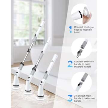 Electric Spin Scrubber, Cordless Power Brush Floor Scrubber with Adjustable Extension Arm and 4 Replaceable Bathroom Cleaning Brush Heads, Ideal for Tub, Tile, and Floor Cleaning
