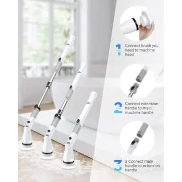 Electric Spin Scrubber, Cordless Power Brush Floor Scrubber with Adjustable Extension Arm and 4 Replaceable Bathroom Cleaning Brush Heads, Ideal for Tub, Tile, and Floor Cleaning