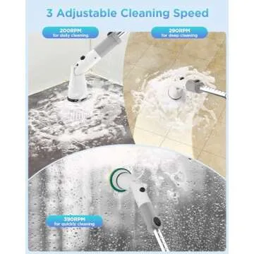 Electric Spin Scrubber, Cordless Power Brush Floor Scrubber with Adjustable Extension Arm and 4 Replaceable Bathroom Cleaning Brush Heads, Ideal for Tub, Tile, and Floor Cleaning