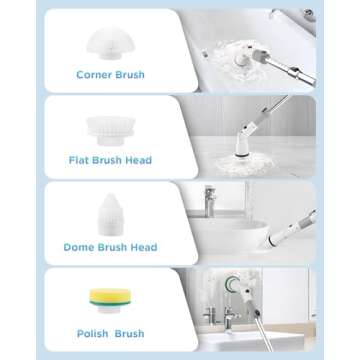 Electric Spin Scrubber, Cordless Power Brush Floor Scrubber with Adjustable Extension Arm and 4 Replaceable Bathroom Cleaning Brush Heads, Ideal for Tub, Tile, and Floor Cleaning