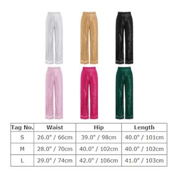 ODIZLI Black Women Sequin Wide Leg Pants Glitter Sparkle Dance Pants Women Sequence Pants for Ladies Sparkly Black Pants Dance Disco Costume Clubwear Party Bell Bottom Leggings Black M