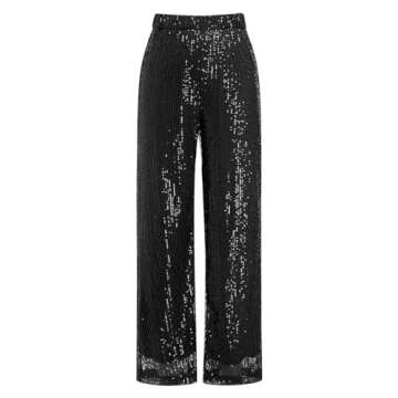 ODIZLI Black Women Sequin Wide Leg Pants Glitter Sparkle Dance Pants Women Sequence Pants for Ladies Sparkly Black Pants Dance Disco Costume Clubwear Party Bell Bottom Leggings Black M