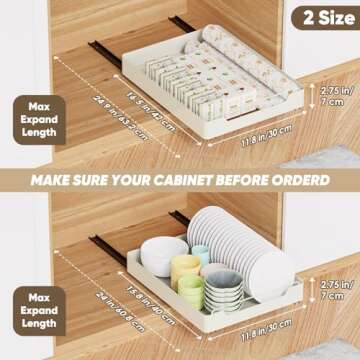 [2 Pack] Pull Out Cabinet Organizer Fixed With Adhesive Nano Film, Slide Out Drawers for Kitchen Cab...