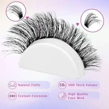 Fluffy Lash Extension Kit Lash Clusters Thick Individual Lashes 10-16mm Eyelashes Extension Kit 50D Wispy Mink Lash Kit Cluster Lashes with Lash Bond and Seal by Winifred