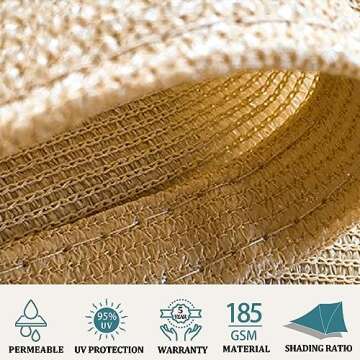 Shade&Beyond 8'x10' Sun Shade Sails Canopy Rectangle Sand 185GSM Shade Sail for Patio Deck Yard Backyard, (We Make Custom Size)