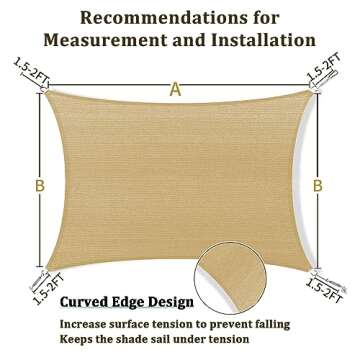 Shade&Beyond 8'x10' Sun Shade Sails Canopy Rectangle Sand 185GSM Shade Sail for Patio Deck Yard Backyard, (We Make Custom Size)