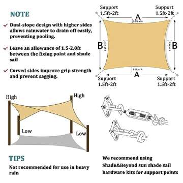 Shade&Beyond 8'x10' Sun Shade Sails Canopy Rectangle Sand 185GSM Shade Sail for Patio Deck Yard Backyard, (We Make Custom Size)