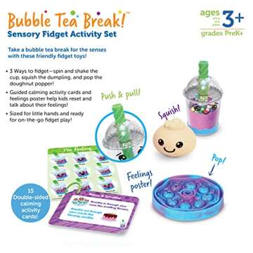 Learning Resources Bubble Tea Break! Sensory Fidget Activity Set, 19 Pieces, Ages 3+, Sensory Toys for Toddlers 1-3, Social Emotional Learning, SEL Skills, Calming Toys