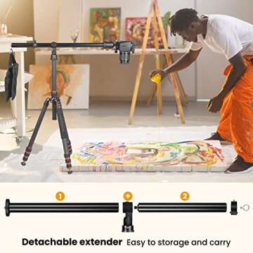 TARION Tripod Extension Arm Horizontal Centre Column Boom 12.6" Extender 360° Rotatable Aluminum Al...