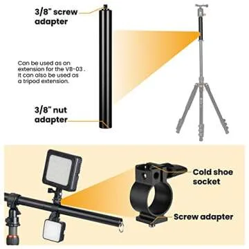 TARION Tripod Extension Arm Horizontal Centre Column Boom 12.6" Extender 360° Rotatable Aluminum Alloy Swivel Lock with Counterweight Sandbag for Overhead Photography and Filming VB-03