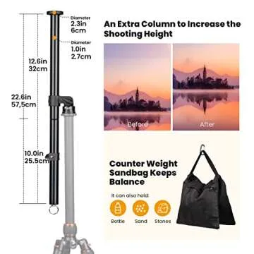 TARION Tripod Extension Arm Horizontal Centre Column Boom 12.6" Extender 360° Rotatable Aluminum Alloy Swivel Lock with Counterweight Sandbag for Overhead Photography and Filming VB-03