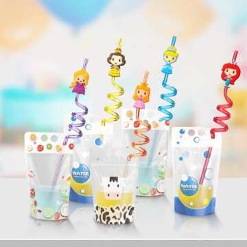 Lidmada 25Pcs Princess Party Straws for Kids Fun