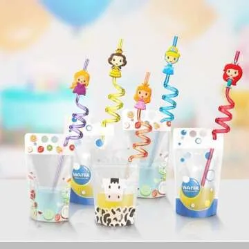 Lidmada 25Pcs Princess Party Straws for Kids Fun