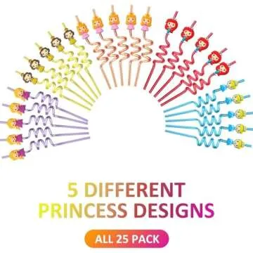 Lidmada 25Pcs Princess Party Straws for Kids Fun