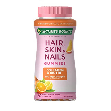 Nature's Bounty Optimal Solutions Hair, Skin & Nails with Biotin and Collagen, Citrus-Flavored Gummi...