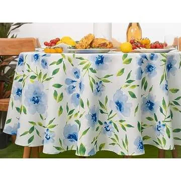 YiHomer Indoor Outdoor Tabletop for Spring Summer Decorations, Picnics and Dinner Parties - Stain and Water Resistant, Spring Blossoms, Tablecloth, 70" Round