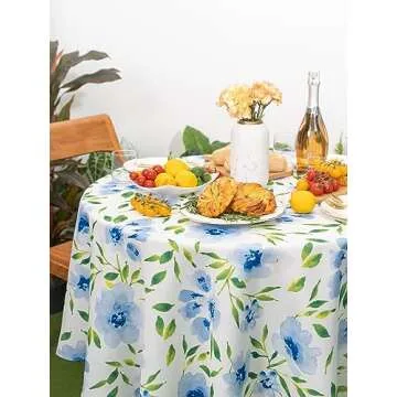 YiHomer Indoor Outdoor Tabletop for Spring Summer Decorations, Picnics and Dinner Parties - Stain and Water Resistant, Spring Blossoms, Tablecloth, 70" Round