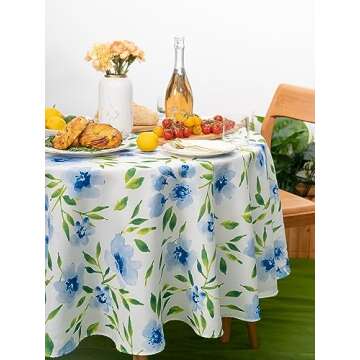 YiHomer Indoor Outdoor Tabletop for Spring Summer Decorations, Picnics and Dinner Parties - Stain and Water Resistant, Spring Blossoms, Tablecloth, 70" Round