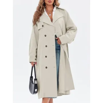 Tankaneo Womens Stylish Double Breasted Trench Coat