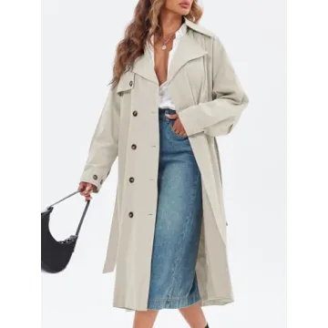 Tankaneo Womens Stylish Double Breasted Trench Coat