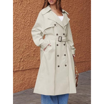 Tankaneo Womens Stylish Double Breasted Trench Coat