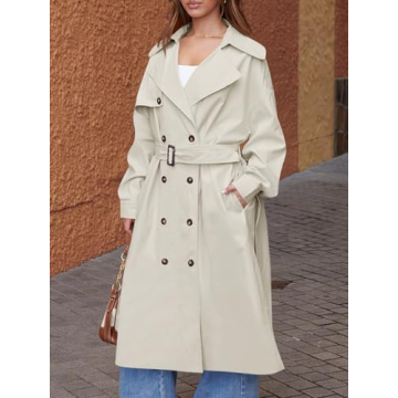 Tankaneo Womens Stylish Double Breasted Trench Coat