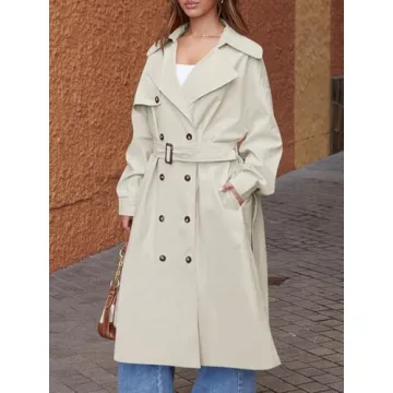 Tankaneo Womens Stylish Double Breasted Trench Coat