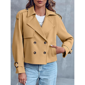 Women's Cropped Trench Coat Double Breasted Office Jacket